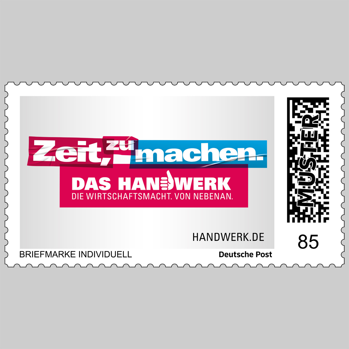 Abbildung der neuen Handwerksbriefmarke mit Slogan Zeit, zu machen